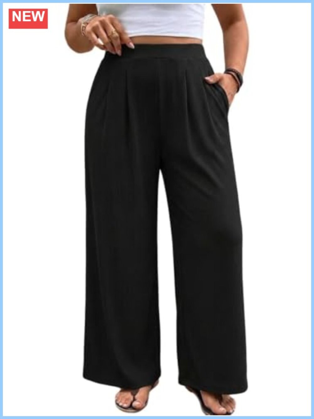 Wide Leg Palazzo Pants High Waist Stretch Knit with Pockets Plus Size